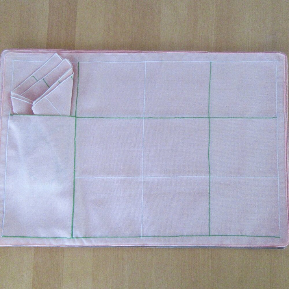 Pale peach placemats & napkins - napkin pocket - linen/cotton - set of 6 Vintage